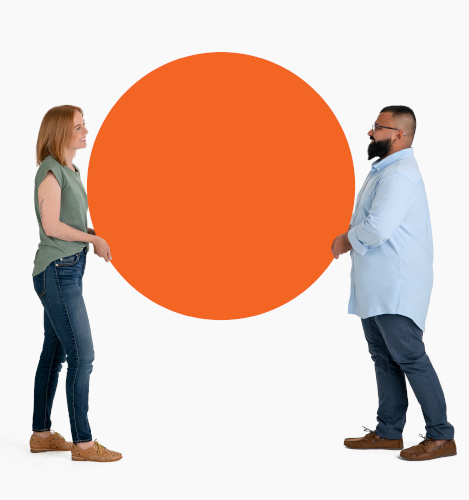 Two people working together to hold a circle with stability and equilibrium.